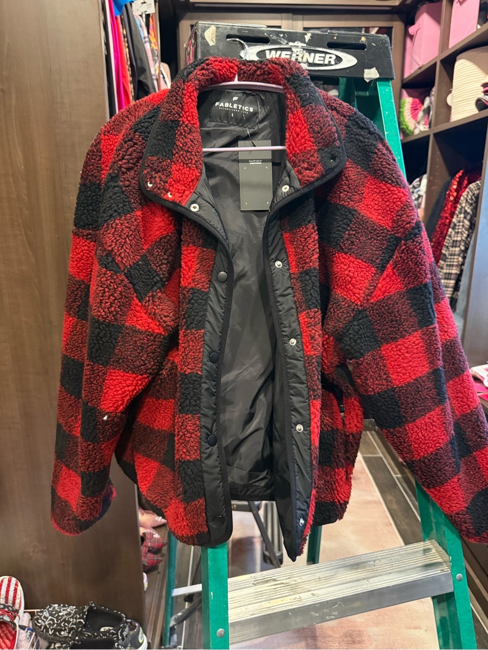 Fabletics red & Black Sherpa Plaid Jacket